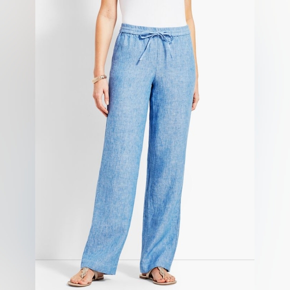 Talbots Pants - Talbots 100% Linen Sky Blue Wide Leg Pants 2XL Petite